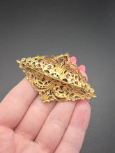 Load image into Gallery viewer, 1930s Czech Rare Blue Pressed Glass Filigree Brooch

