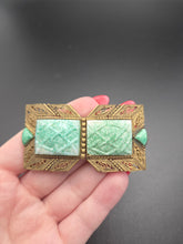 Load image into Gallery viewer, 1930s Deco Green Glass Filigree Buckle
