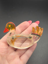 Load image into Gallery viewer, 1940s Carved Painted Lucite Duck Brooch
