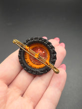 Load image into Gallery viewer, 1940s Make Do and Mend Orange, Black and Bronze Wirework Brooch
