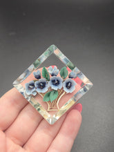 Load image into Gallery viewer, 1940s Reverse Carved Lucite Blue Flower Brooch

