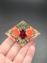 Load image into Gallery viewer, 1940s Red and Peach Rose Reverse Carved Lucite Brooch
