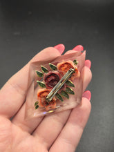 Load image into Gallery viewer, 1940s Red and Peach Rose Reverse Carved Lucite Brooch
