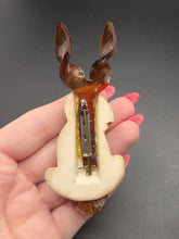 Load image into Gallery viewer, 1940s Brown Lucite and Ceramic Elzac Bunny Brooch

