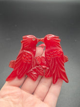 Load image into Gallery viewer, 1940s Carved Lucite? Red Love Birds Brooch
