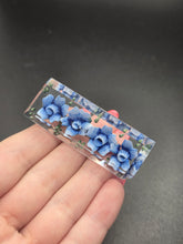 Load image into Gallery viewer, 1940s Blue Flower Rectangle Reverse Carved Lucite Brooch
