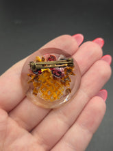 Load image into Gallery viewer, 1940s Multicoloured Flower Basket Reverse Carved Lucite Brooch

