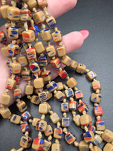 Load image into Gallery viewer, 1930s Beige, Red and Blue Square Glass Knotted Necklace
