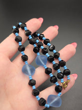Load image into Gallery viewer, 1930s Blue and Black Cloudy Glass Necklace
