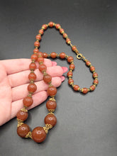 Load image into Gallery viewer, 1930s Deco Red/Brown Glass and Metal Necklace
