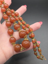 Load image into Gallery viewer, 1930s Deco Red/Brown Glass and Metal Necklace
