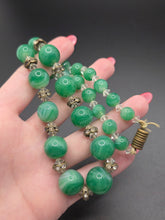 Load image into Gallery viewer, 1930s Deco Green Marbled Glass and Rhinestone Necklace
