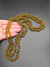 Load image into Gallery viewer, 1930s Deco Orange and Green Glass Long Knotted Necklace

