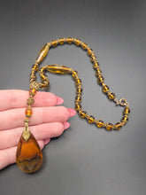 Load image into Gallery viewer, 1930s Orange/Brown Dangle Glass Necklace
