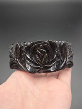 Load image into Gallery viewer, 1930s Rare Chunky Dark Green Carved Rose Bakelite Clamper Bangle
