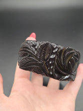 Load image into Gallery viewer, 1930s Rare Chunky Dark Green Carved Rose Bakelite Clamper Bangle
