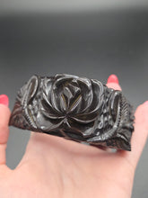 Load image into Gallery viewer, 1930s Rare Chunky Dark Green Carved Rose Bakelite Clamper Bangle
