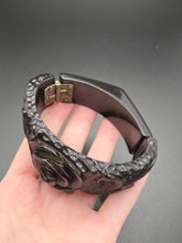 Load image into Gallery viewer, 1930s Rare Chunky Dark Green Carved Rose Bakelite Clamper Bangle
