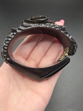 Load image into Gallery viewer, 1930s Rare Chunky Dark Green Carved Rose Bakelite Clamper Bangle
