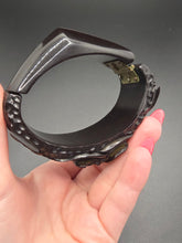 Load image into Gallery viewer, 1930s Rare Chunky Dark Green Carved Rose Bakelite Clamper Bangle
