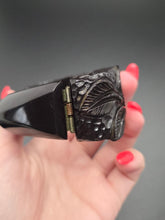 Load image into Gallery viewer, 1930s Rare Chunky Dark Green Carved Rose Bakelite Clamper Bangle

