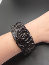 Load image into Gallery viewer, 1930s Rare Chunky Dark Green Carved Rose Bakelite Clamper Bangle
