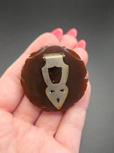 Load image into Gallery viewer, 1940s Chocolate Brown Carved Bakelite Flower Dress Clip
