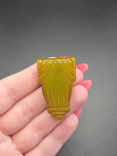 Load image into Gallery viewer, 1940s Olive Green Carved Bakelite Dress Clip
