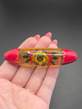 Load image into Gallery viewer, 1940s Bakelite/Lucite Reverse Carved Yellow and Red Flower Brooch
