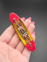 Load image into Gallery viewer, 1940s Bakelite/Lucite Reverse Carved Yellow and Red Flower Brooch

