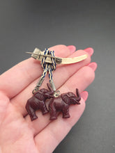 Load image into Gallery viewer, 1940s Carved Brown Elephant Dangly Brooch
