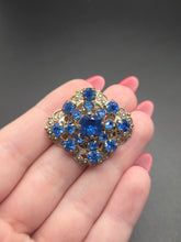 Load image into Gallery viewer, 1930s Czech Blue Glass Filigree Brooch

