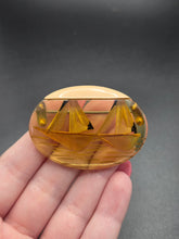 Load image into Gallery viewer, 1940s Carved Apple Juice Bakelite Boat Brooch
