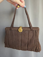 Load image into Gallery viewer, 1940s Brown Corde Soft Bag With Gold Tone Clasp
