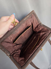 Load image into Gallery viewer, 1940s Brown Corde Soft Bag With Gold Tone Clasp
