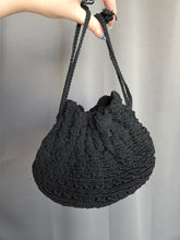 Load image into Gallery viewer, 1940s Black Gimp Crochet Drawstring Duffle Bag
