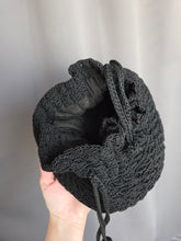 Load image into Gallery viewer, 1940s Black Gimp Crochet Drawstring Duffle Bag
