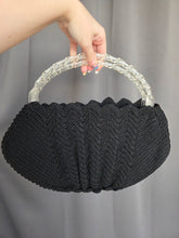 Load image into Gallery viewer, 1940s Black Crochet Bag With Chunky Lucite Handles
