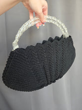 Load image into Gallery viewer, 1940s Black Crochet Bag With Chunky Lucite Handles
