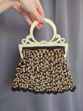 Load image into Gallery viewer, 1930s Black, Gold and Cream Crochet Bag
