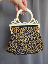 Load image into Gallery viewer, 1930s Black, Gold and Cream Crochet Bag
