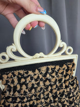 Load image into Gallery viewer, 1930s Black, Gold and Cream Crochet Bag
