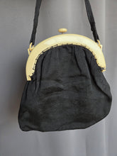 Load image into Gallery viewer, 1920s/1930s Deco Black Fabric Bag with Cream Celluloid Frame
