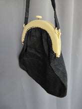Load image into Gallery viewer, 1920s/1930s Deco Black Fabric Bag with Cream Celluloid Frame
