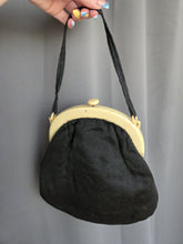 Load image into Gallery viewer, 1920s/1930s Deco Black Fabric Bag with Cream Celluloid Frame

