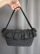 Load image into Gallery viewer, 1940s Black Beaded Box Bag With Frill
