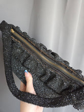 Load image into Gallery viewer, 1940s Black Beaded Box Bag With Frill
