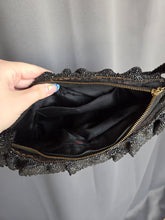 Load image into Gallery viewer, 1940s Black Beaded Box Bag With Frill
