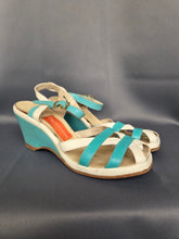 Load image into Gallery viewer, 1940s Rare Blue and White Strappy Sandals
