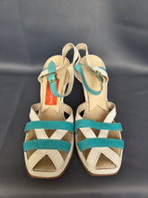 Load image into Gallery viewer, 1940s Rare Blue and White Strappy Sandals
